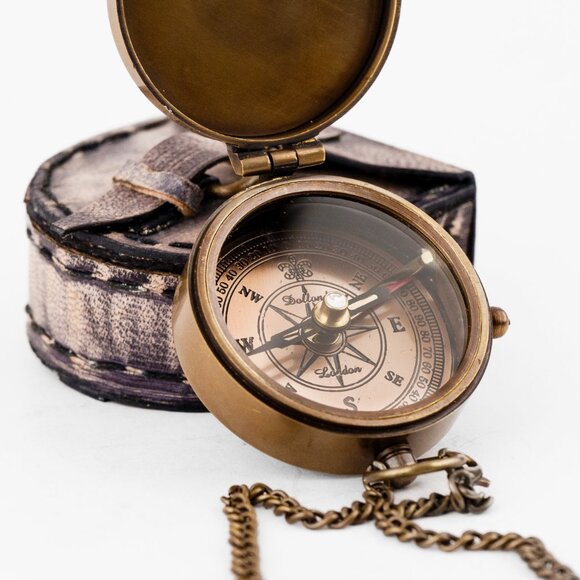 TO MY HUSBAND Brass Working Compass with 2-Inch Leather Cover Gift for Him - Picture 10 of 16